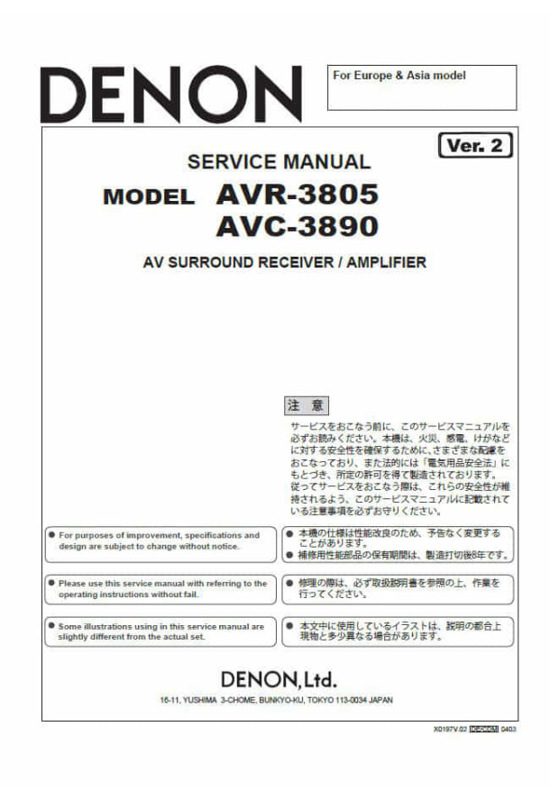 AVR-3805, AVC-3890 Ver.2